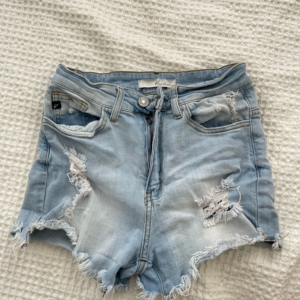 KanCan Blue Distressed Jean Shorts with Frayed Hems